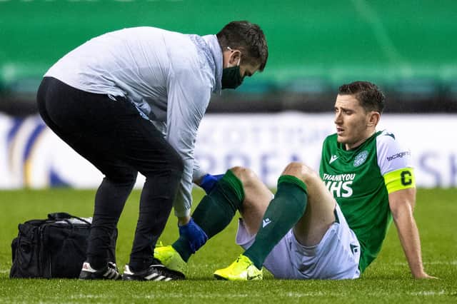 Hibs captain Paul Hanlon was an early casualty in the Easter Road side's 2-2 draw with St Johnstone. Photo by Ross Parker/SNS Group