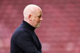 Livingston manager David Martindale looks dejected following the 4-1 defeat at Motherwell that confirmed his side's relegation. 