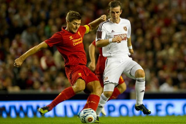 David Templeton shuts down Liverpool captain Steven Gerrard in the Europa League play-off at Anfield in 2012