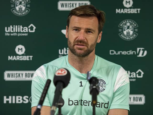 Hibs goalkeeper David Marshall talks to the press ahead of Saturday's game against St Mirren. Picture: SNS