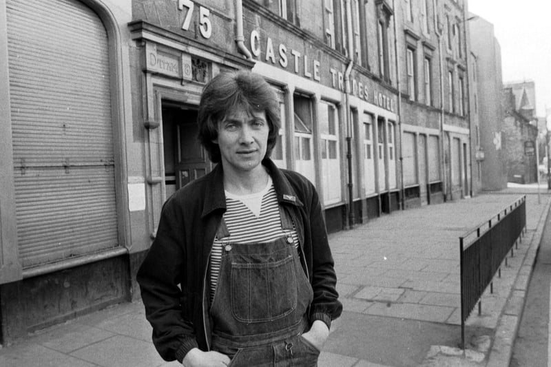Danny Miller, project organiser at the Castle Trades hotel, a hostel for homeless men in the Grassmarket Edinburgh. Mr Miller outside the hotel in May 1980.