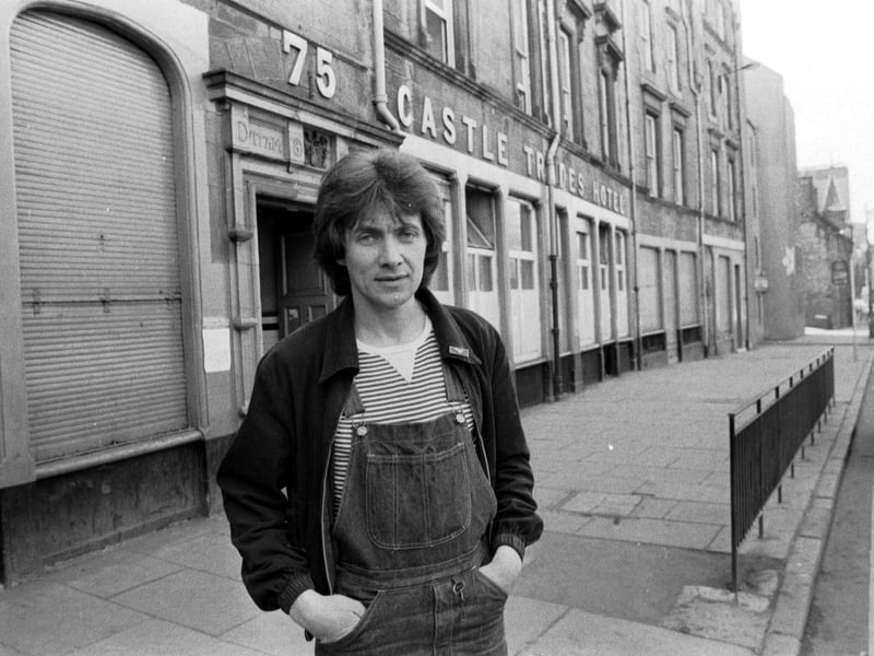 Danny Miller, project organiser at the Castle Trades hotel, a hostel for homeless men in the Grassmarket Edinburgh. Mr Miller outside the hotel in May 1980.