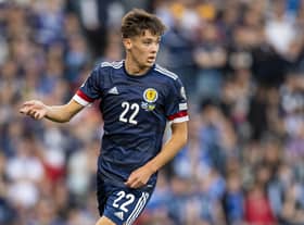 Aaron Hickey in action for Scotland. The former Hearts player is set to complete a move to Brentford in the English Premier League. Picture: SNS