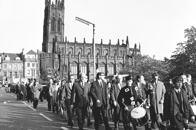 Miners march up Lothian Road to a rally at the Usher Hall in October 1970.