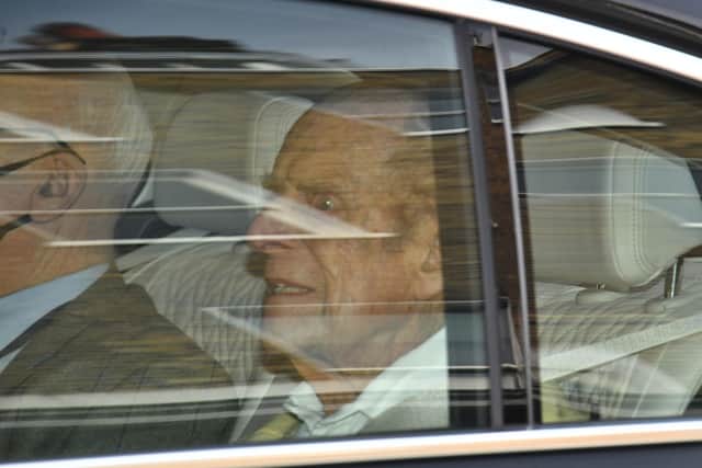 The Duke of Edinburgh leaves King Edward VII's Hospital, London, where he had been staying for treatment following his heart surgery at St Bartholomew's Hospital.