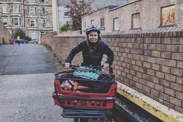 Naomi Arnold cycling in Edinburgh