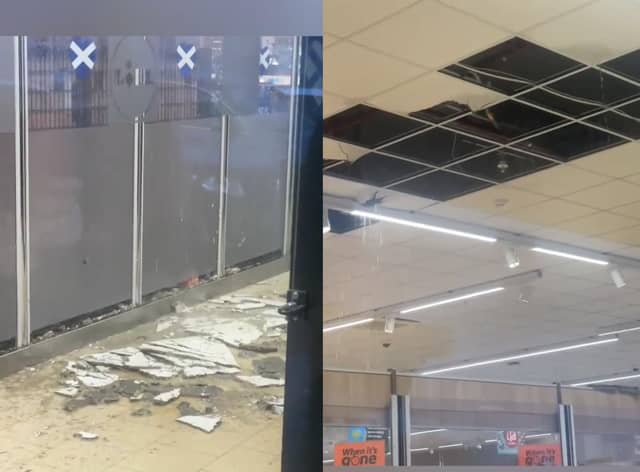 Lidl Corstorphine was damaged by the thunderstorm that hit Edinburgh on Tuesday afternoon.
