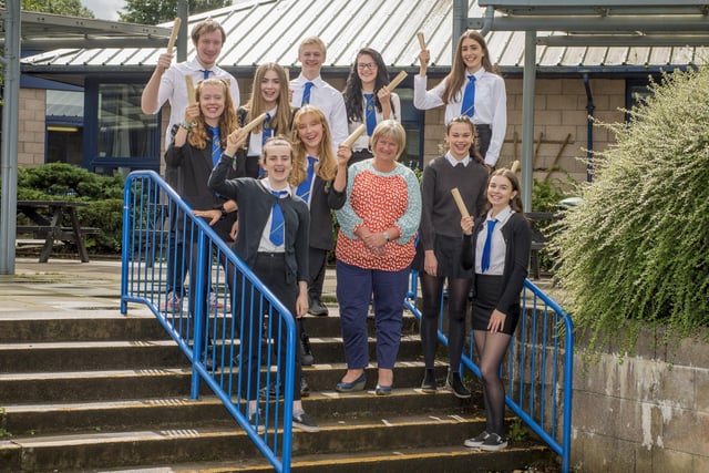 Linlithgow Academy was 19th in the top 100 state secondary schools in Scotland. With 65 per cent of pupils there achieving five or more higher grades. Stock photo from 2016 of pupils celebrating their exam results.