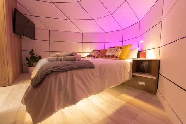 The resort hosts are range of accommodation, including 31 luxury lodges for up to eight people and 22 premium pods accommodating between two and six people. This picture shows inside the master bedroom in the Waves pod which includes a super-king bed. Photo: Armadilla