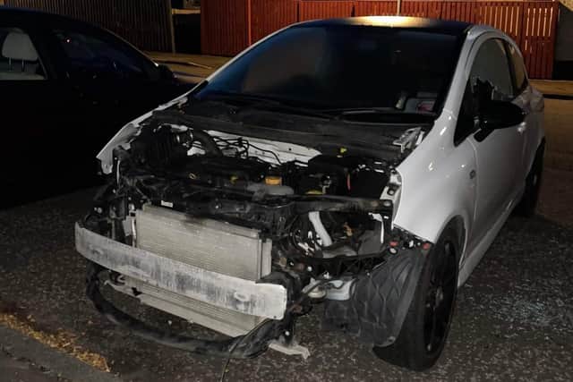 A car parked in Cowdenbeath had its bonnet completely ripped off and stolen. (Photo credit: Fife Jammers Locations)
