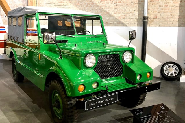 Built in Myanmar — formerly Burma — a small number of Pathfinders, a traditionally-constructed off-road vehicle, were created by Mazda. The 4x4, with a convertible soft-top or an enclosed nine-seat wagon, was mostly bought by the police, military and government agencies. This Pathfinder XV-1 was one of the most difficult of the models for the Freys to find for the museum.