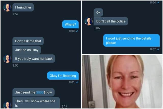 Harry McArthur shared screenshots of a message from an online scammer asking for $3,000 (about £2,500) in exchange for information on his mother's whereabouts.
