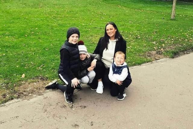 Danielle Young 28 with her sons Oliver 10, Niall 7 and Charlie 5.