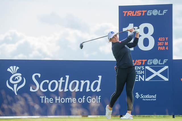 Michele Thomson in action during the opening round of the Trust Golf Women's Scottish Open at Dumbarnie Links. Picture: Tristan Jones/LET
