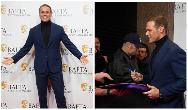Sam Heughan said he was “so proud” after winning the audience award at the Scottish Baftas.