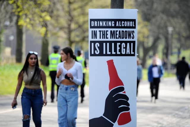 A sign reinforcing the message that alcohol consumption in the Meadows is illegal. Pic: Michael Gillen.
