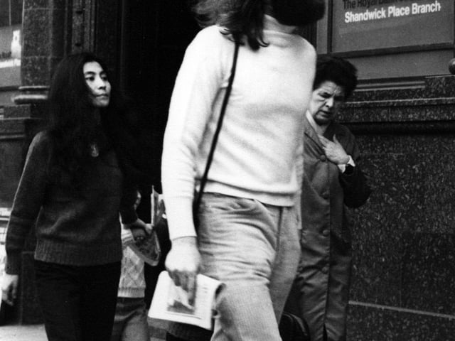 John Lennon and Yoko Ono in Shandwick Place in Edinburgh - date unknown