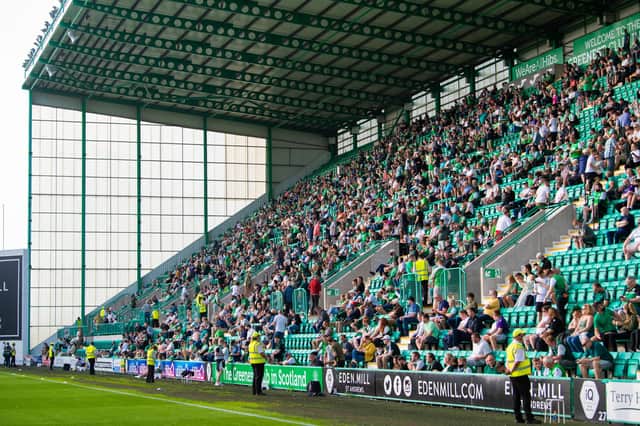 Hibs fans at Easter Road for the Santa Coloma match