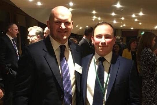 David (r) with Scottish national rugby coach Gregor Townsend