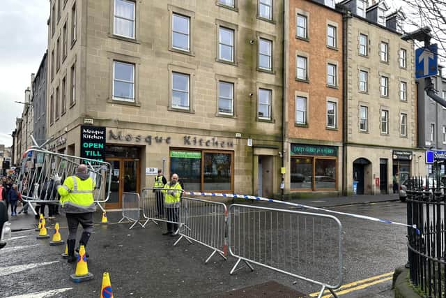 Barriers and a police cordon have been put up in Nicolson Square