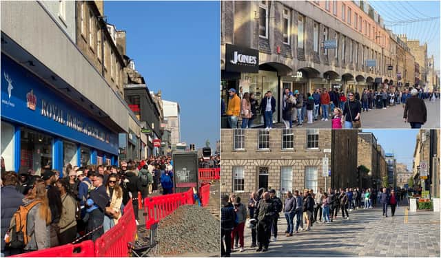 Long lines began to form early this morning outside of Swatch on Princes Street, and soon the queue was snaking all the way up Frederick Street, onto Rose Street, and at one point as far as Charlotte Square. Photos: Callum @Mullac42, Twitter.