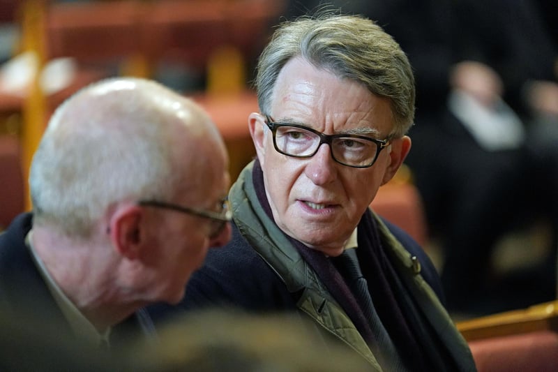 Labour lord and former secretary of state Lord Peter Mandelson (right) attending the memorial service of Alistair Darling at Edinburgh's St Mary's Episcopal Cathedral.