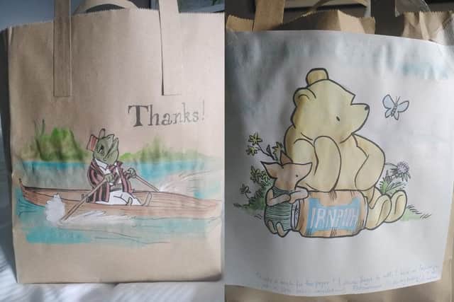Some more illustrations drawn on food bags by Tristan for staff at the Hilton Doubletree hotel at Edinburgh Airport.