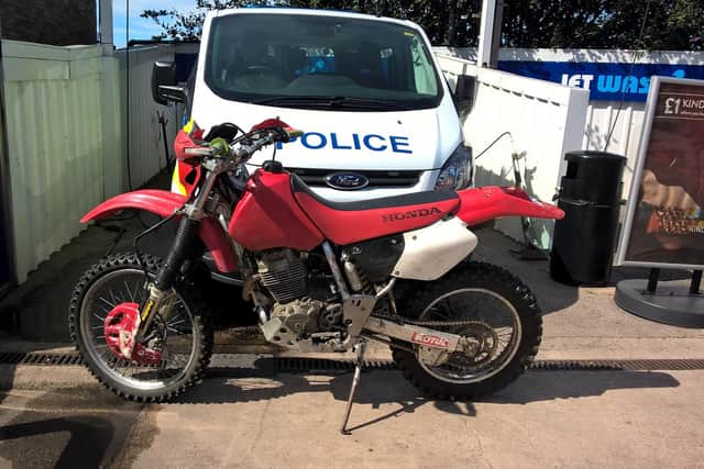 The off-road bike that was found by the police on East Bank Road.