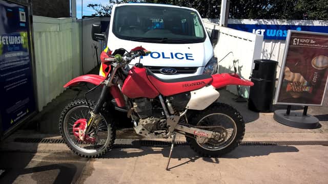 The off-road bike that was found by the police on East Bank Road.