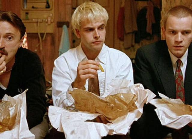 Left to right: Robert Carlyle as Begbie. Jonny Lee Miller as Sick Boy, and Ewan McGregor as Renton.