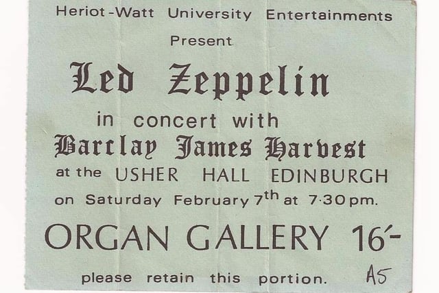 David Bell sent in this ticket stub from a Led Zeppelin gig at the Usher Hall in the 1970s, organised by Heriot Watt University.