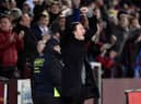 Hearts head coach Ian Cathro celebrates during the 4-1 rout of Rangers.