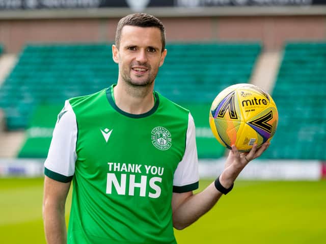 New Hibs signing Jamie Murphy at Easter Road. Picture: Hibernian FC/Alan Rennie