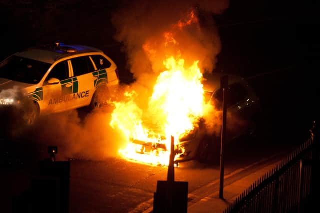 Car seen bursting into flames on Easter Road in Edinburgh picture: Harvey Blackmore