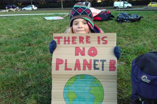 Seven-year-old Euan Corke from Penicuik at the Youth Strike for Climate event.