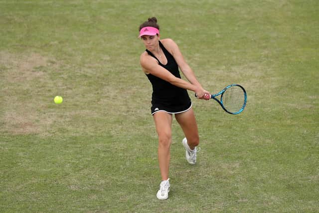 Maia Lumsden on her way to victory over Urszula Radwanska at the Ilkley Trophy. Picture: Lewis Storey/Getty