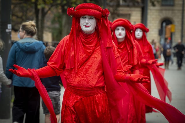 These protesters in red joined the Edinburgh Climate Justice March on Saturday.