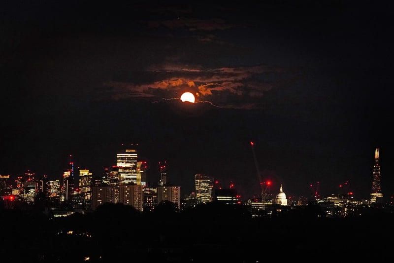The super blue moon over the city of London seen from Primrose Hill.