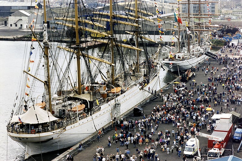 Thousands flocked to Leith Docks in July 1995 to see the Tall Ships.
