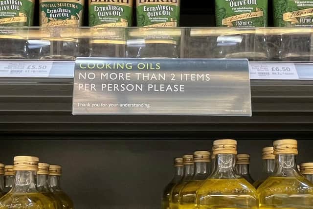 Supermarkets across the UK have placed limits on how much cooking oil customers can buy due to supply-chain problems caused by Russia's invasion of Ukraine. Photo: Gareth Fuller/PA Wire