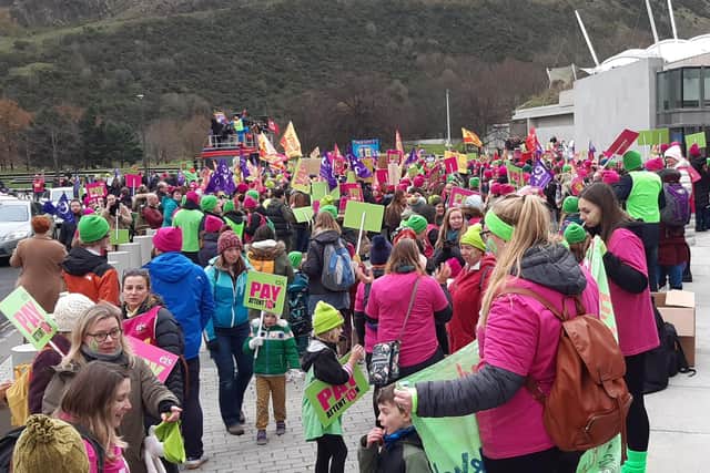Striking teachers protested outside Holyrood in November.