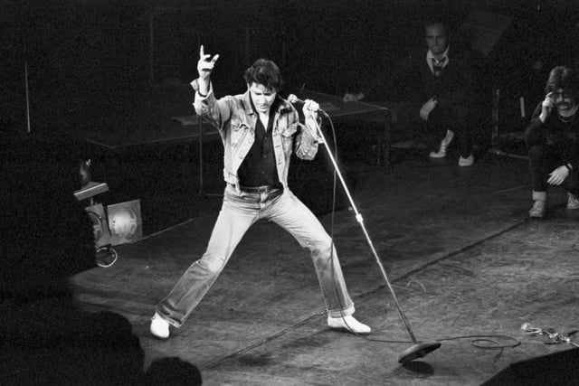 Welsh-born singer Shakin' Stevens on stage at the Playhouse Theatre in November 1981.