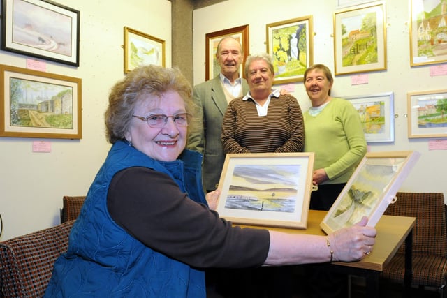 The launch of a new painting exhibition at South Shields Central Library in 2011. Pictured are Alice Anderson, Derek Scott, Pam Thomson and Mary Pomfrey.