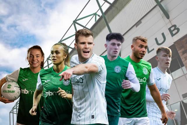 Players from Hibs' first team, under-18s, and women's team were included in the XI. Pictures: SNS Group / Hibernian Women / National World