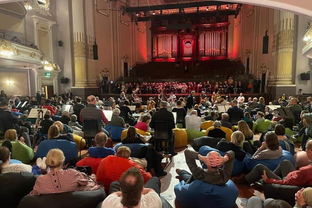 Beanbags replaced the stalls seating at the Usher Hall for events with the Budapest Festival Orchestra.