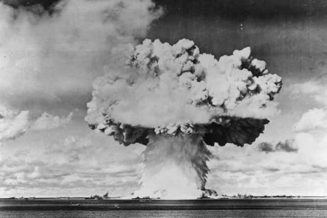 An atomic bomb test explosion off Bikini Atoll, Micronesia. Picture: Keystone/Getty Images