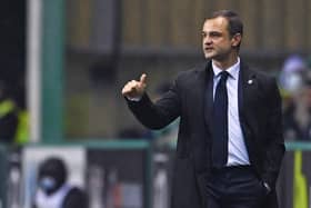 Shaun Maloney issues instructions from the touchline during his first match in charge of Hibs