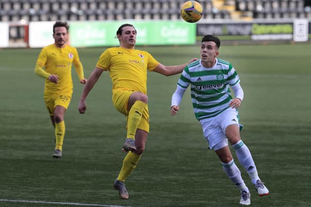 Bonnyrigg Rose striker George Hunter in action away to Celtic B earlier in the season. Picture: Joe Gilhooley LRPS