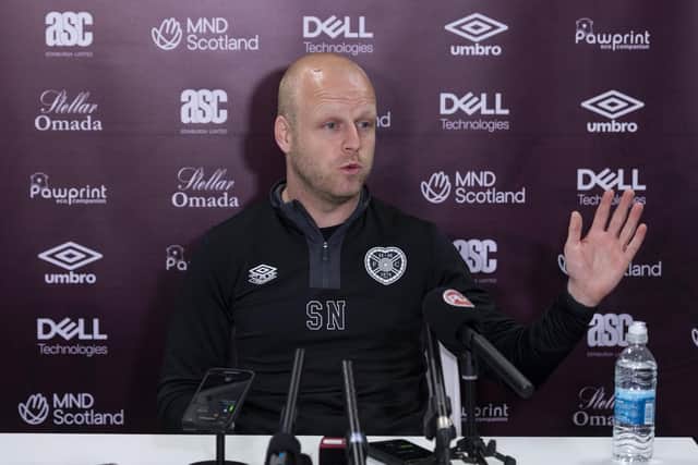 Hearts interim manager Steven Naismith speaks to the media at Oriam
