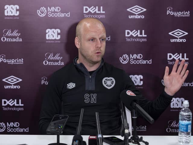 Hearts interim manager Steven Naismith speaks to the media at Oriam